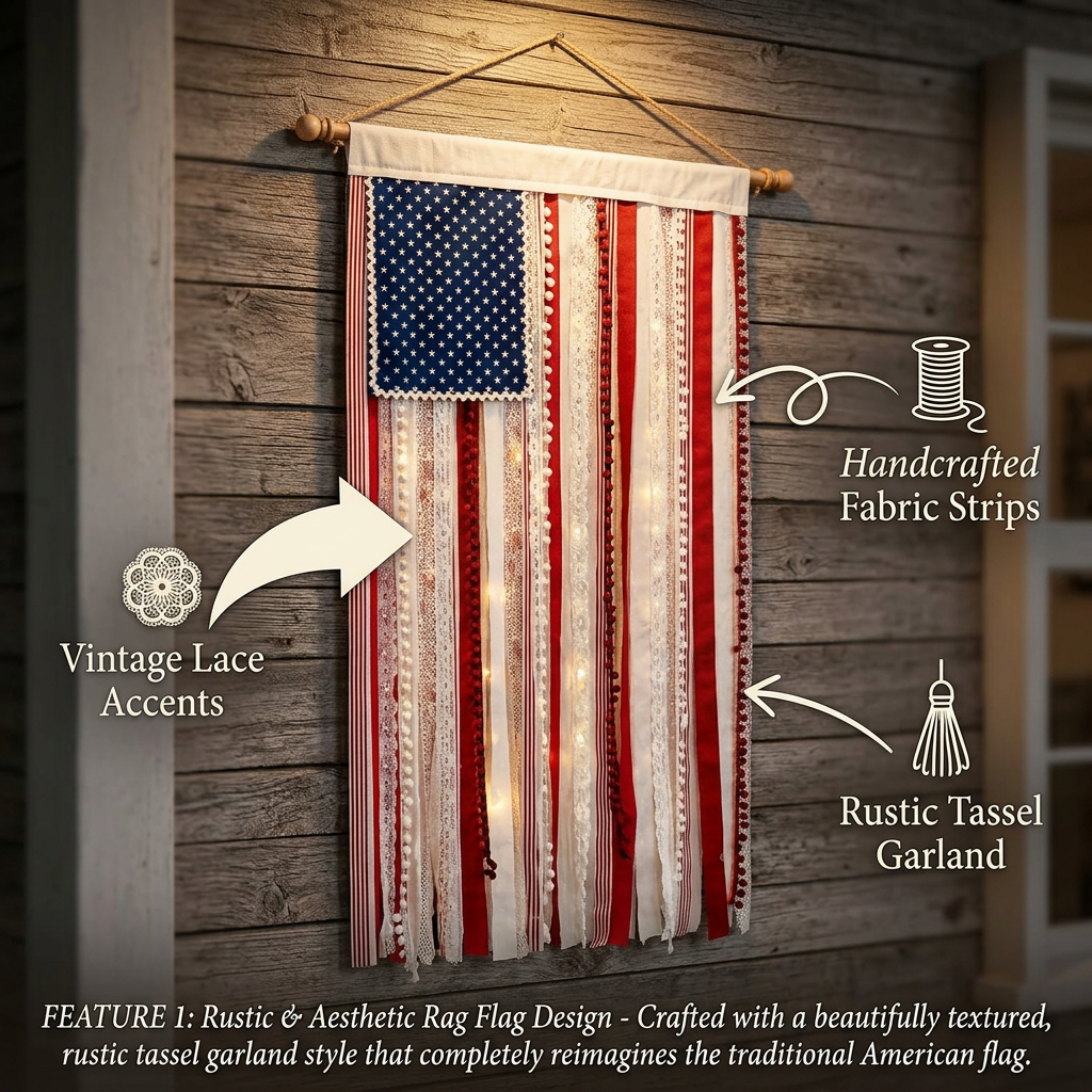 Lighted American Rag Flag Banner ✨