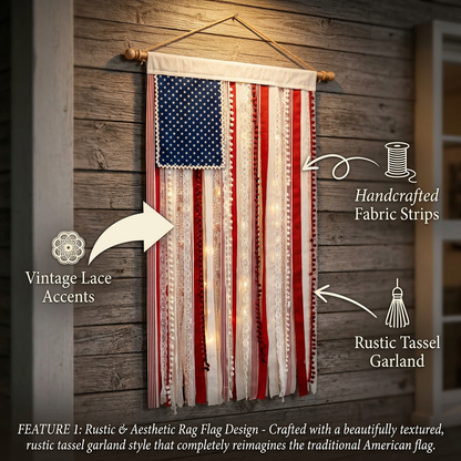 Lighted American Rag Flag Banner ✨