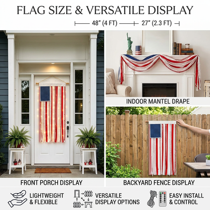 Lighted American Rag Flag Banner ✨