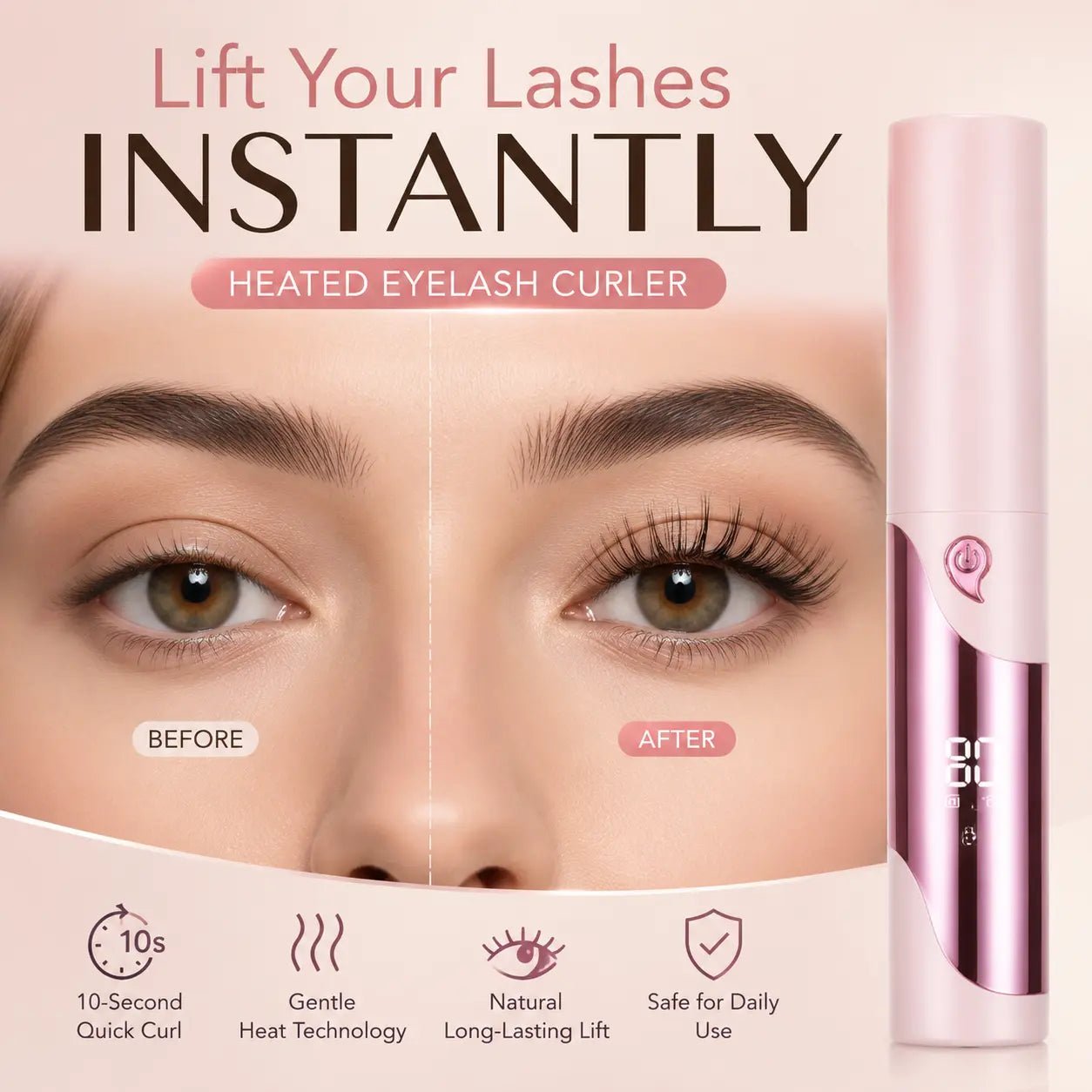 🌡️Smart Heated Eyelash Curler with LED Display | 24H Lash Lift