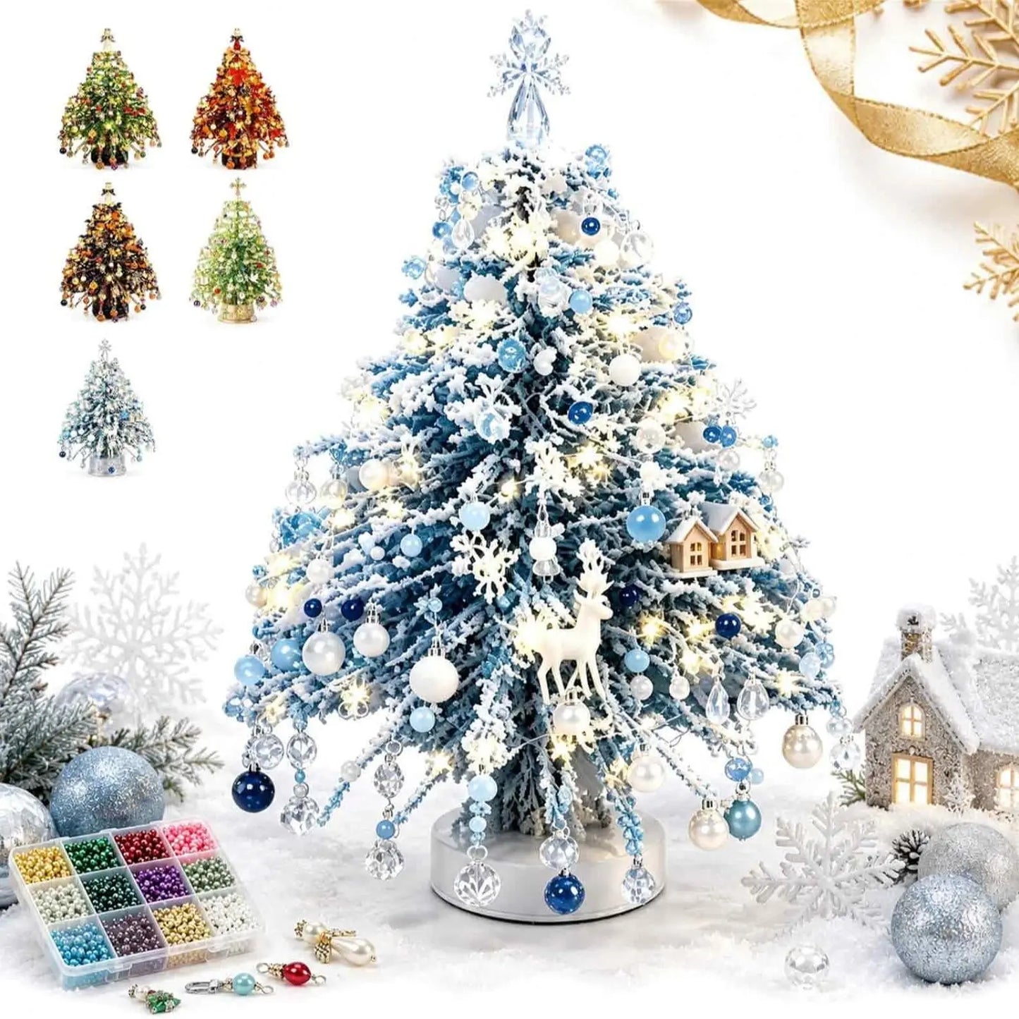 DIY Crystal Bead Christmas Tree Kit with Warm LED Lights