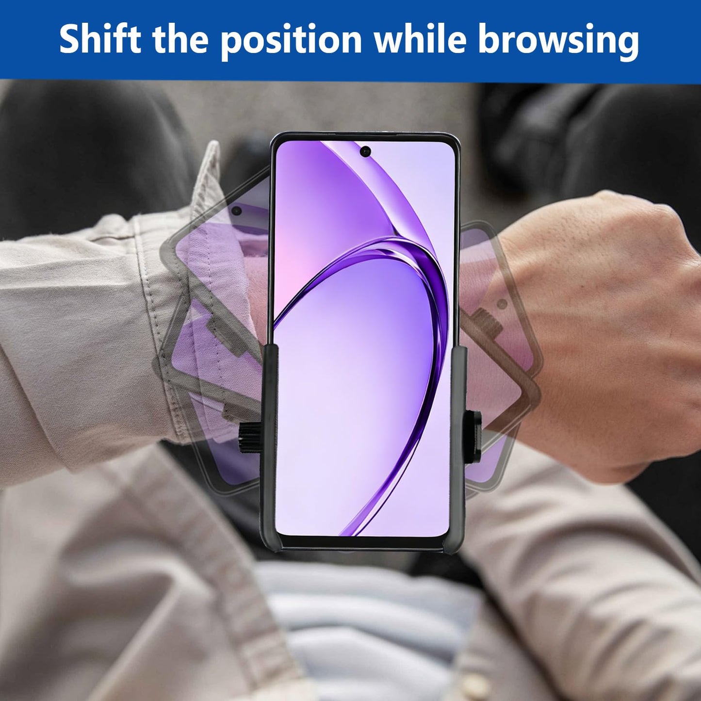 Wrist phone holder rotating between multiple screen positions
