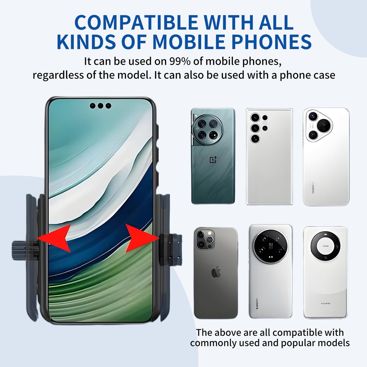 Adjustable wrist phone holder compatible with many common smartphones