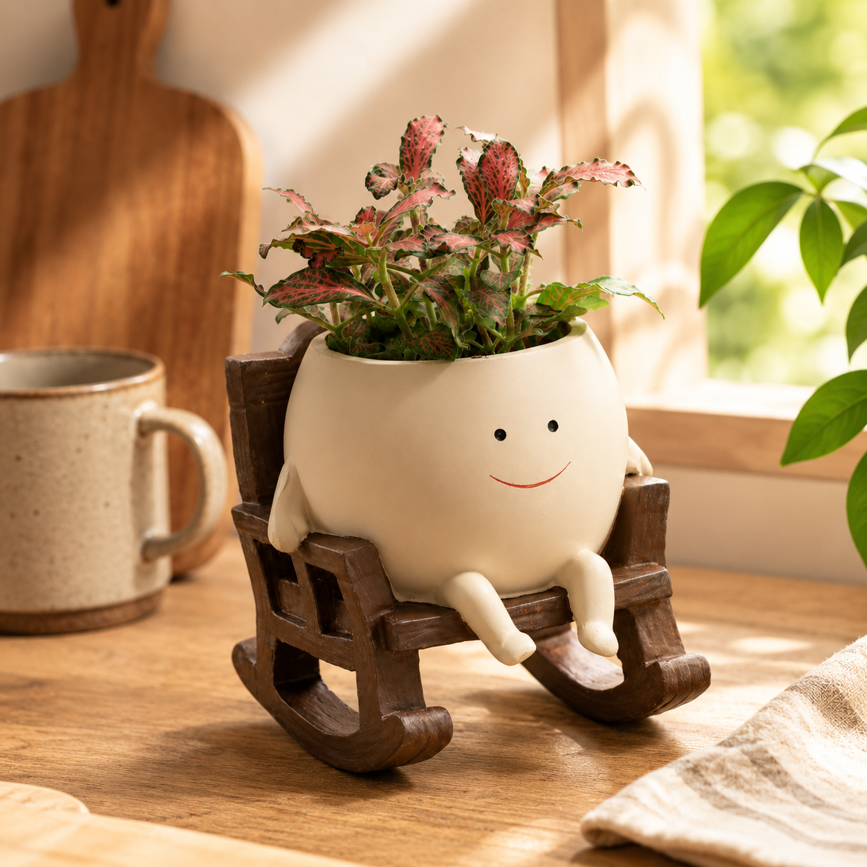 Handmade Smiling Face Swing Planter 🪵🌱