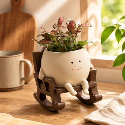 Handmade Smiling Face Swing Planter 🪵🌱