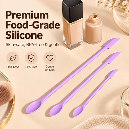 🥄3-Piece Silicone Makeup Spoon and Spatula Set - Suitable for Jars, Bottles, Tubes