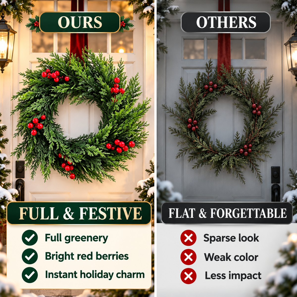 🎄 Red Berries Evergreen Christmas Wreath - Festive Door Decoration