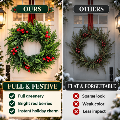 🎄 Red Berries Evergreen Christmas Wreath - Festive Door Decoration