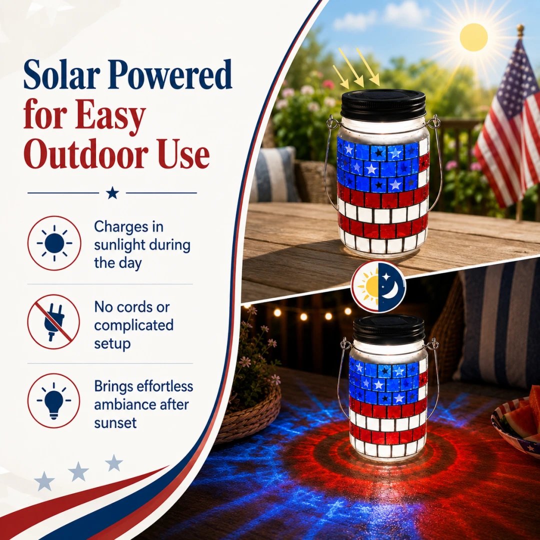 🔥 Last Day 50% OFF - 4th of July Solar Patriotic Mason Jar Lantern