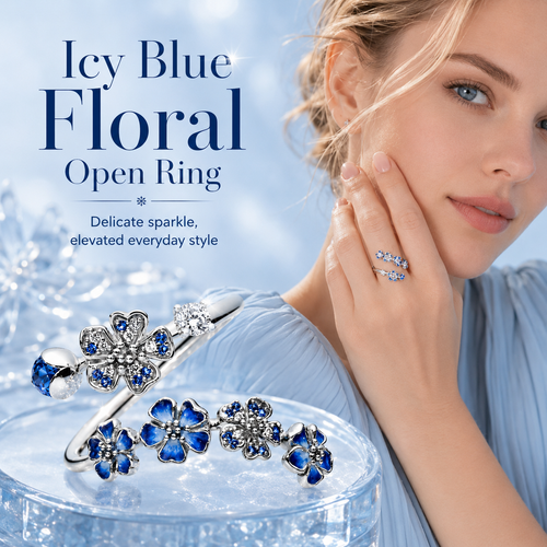 Cool-Toned Enamel Flower Adjustable Ring ❄️✨