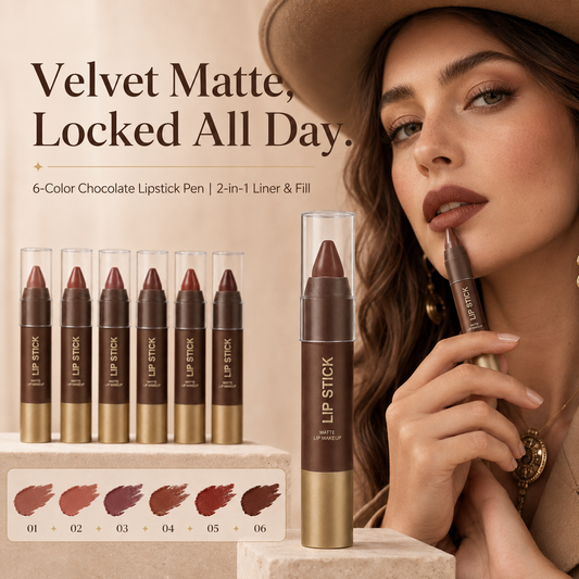 🍫 6-Color Matte Chocolate Lipstick: Perfect Lips in One Swipe!