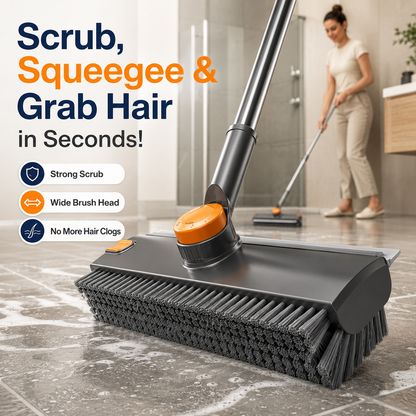 🚿3-in-1 Rotating Floor Scrub Brush with Squeegee & Built-in Hair Clip