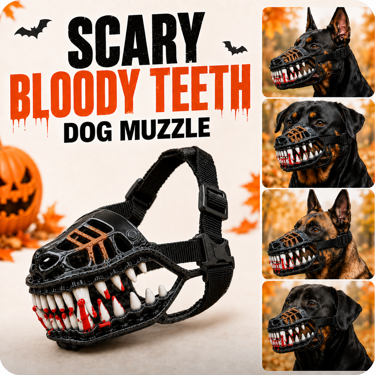 🐺 Halloween Werewolf Dog Muzzle with Bloody Fangs