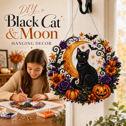 🎃 DIY Halloween Moon & Black Cat Diamond Art Kit