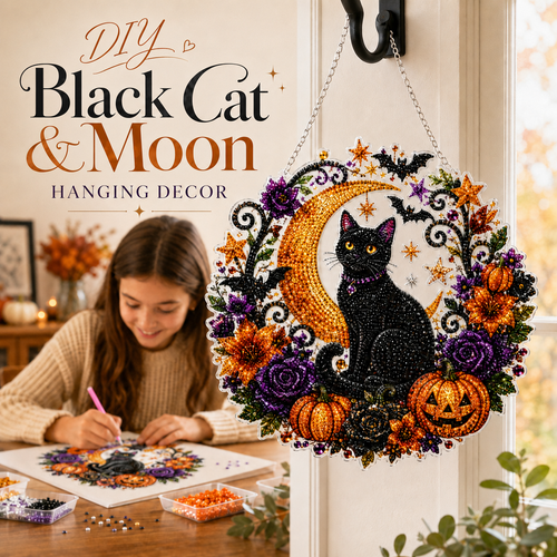 🎃 DIY Halloween Moon & Black Cat Diamond Art Kit