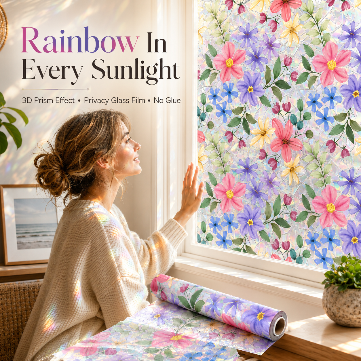 🌸 Colorful Floral Rainbow Prism Window Cling