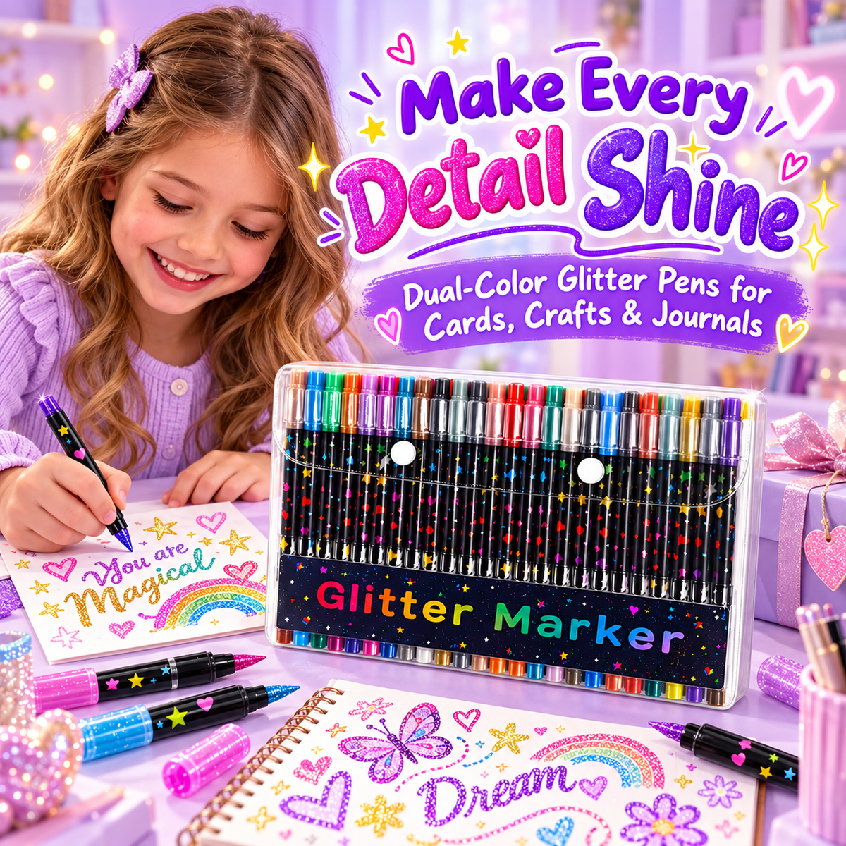 ✨ Dual-color glitter pen – making every detail shine