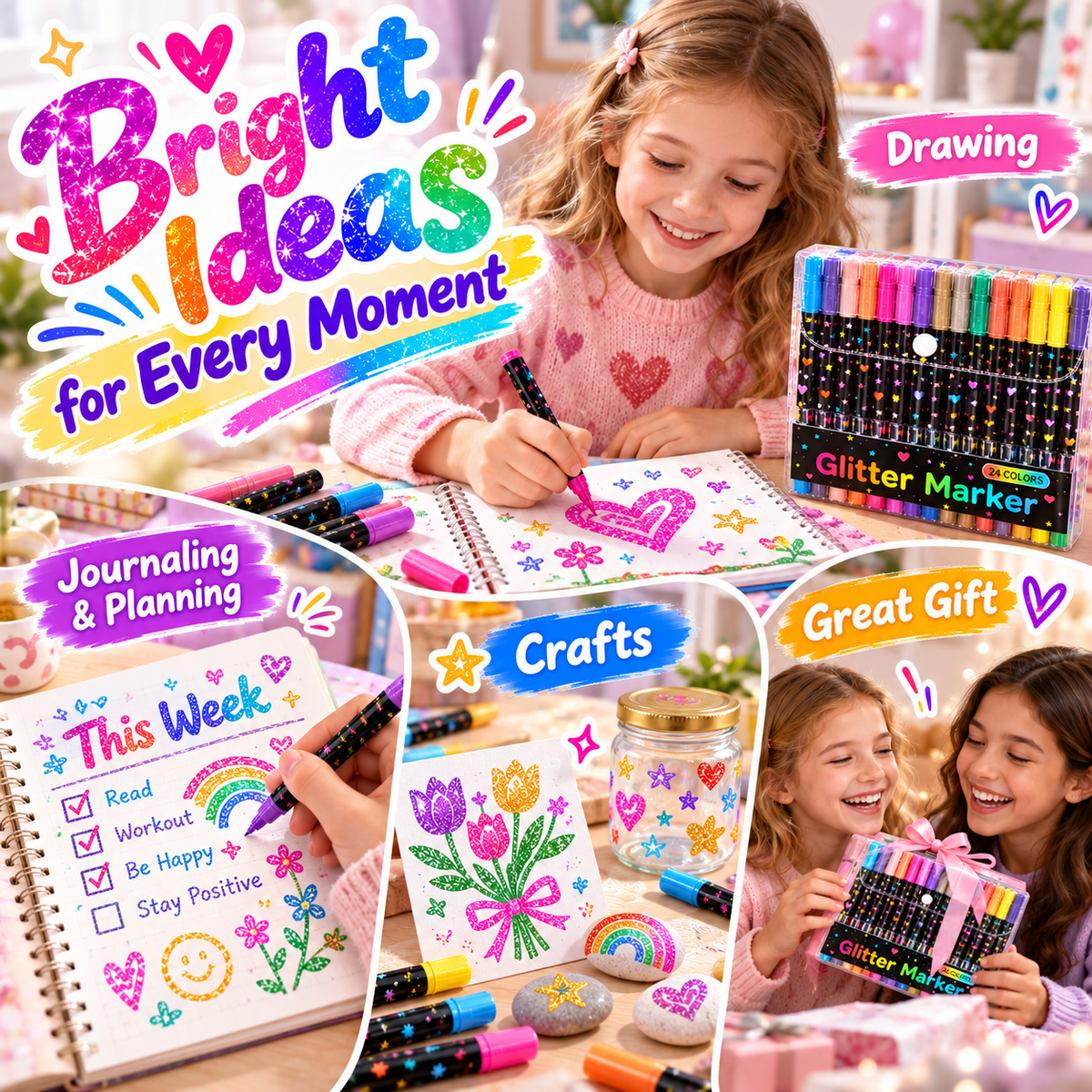 ✨ Dual-color glitter pen – making every detail shine