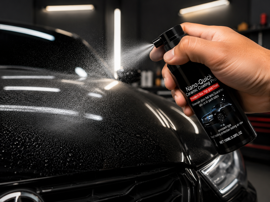 Spray the Formula — Shake well and spray Nano-Quick Ceramic Coating evenly onto one paint panel at a time.