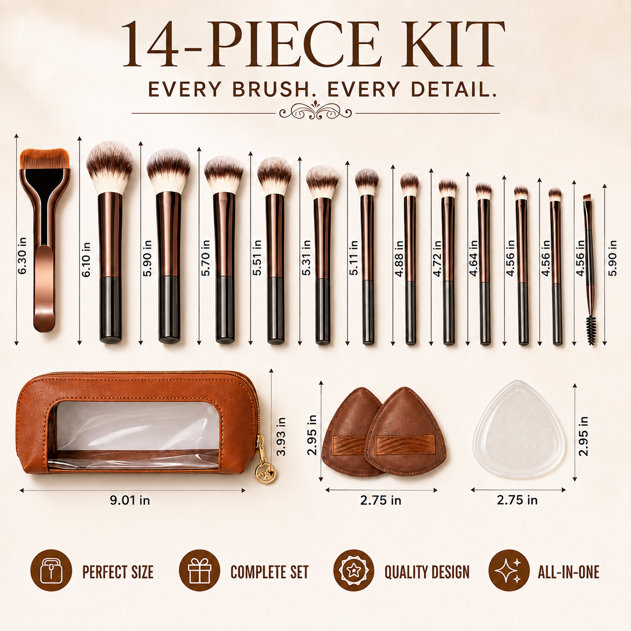 💄 14-Pcs Professional Makeup Brush Set with Pouch👑