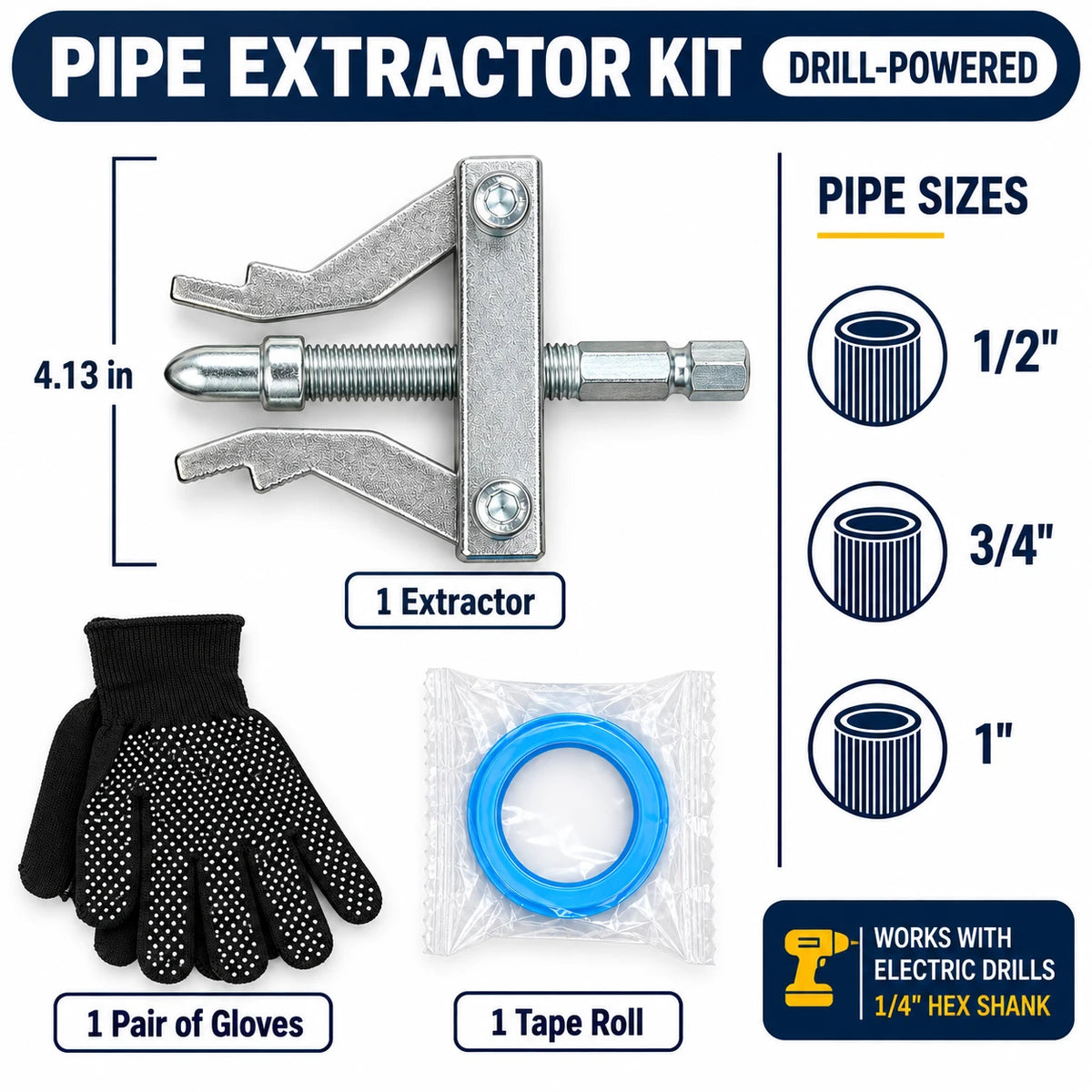 Broken Pipe Thread Extractor for Drill | 1/2", 3/4" & 1"