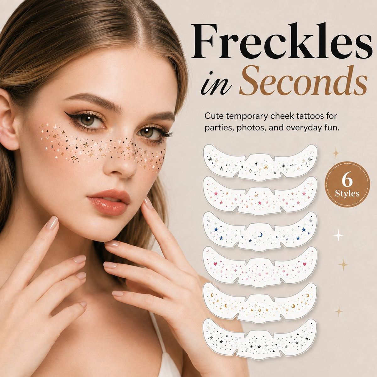 ✨ 6 Pcs Temporary Freckle Face Tattoos – Buy 2 Get 1 Free