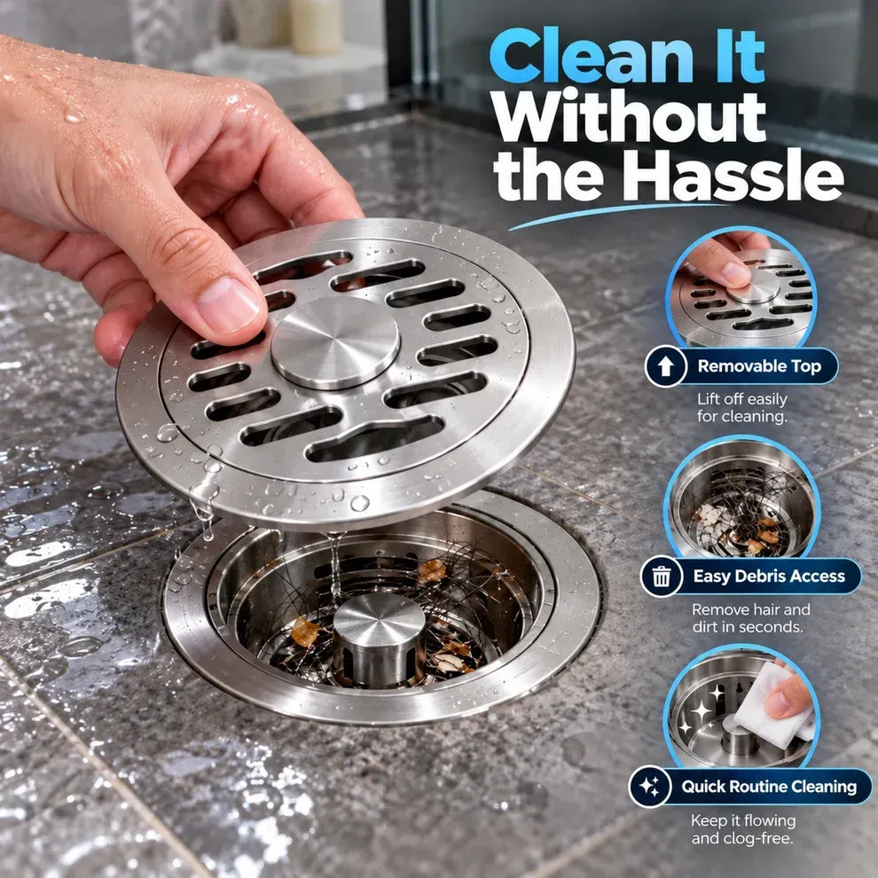 🚿 Stainless Steel Floor Drain with Odor-Blocking Core & Fast Drainage