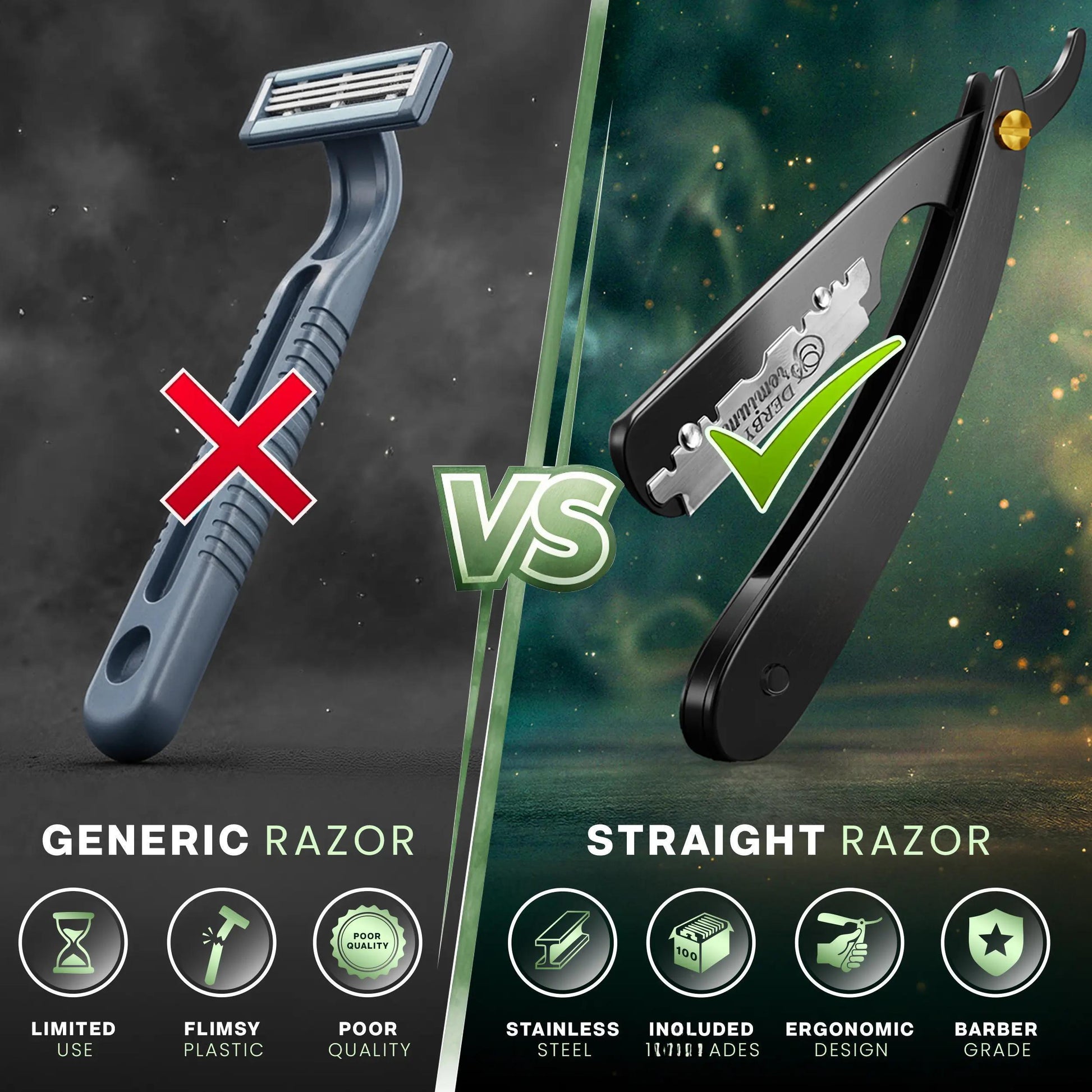 🔥Professional Straight Razor for Men | Barber Straight Edge + 10 Blades Included