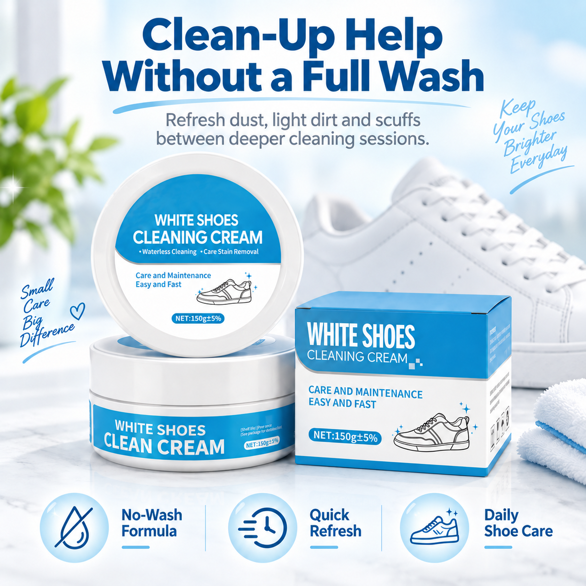 White Shoe Cleaner Cream Multipurpose No-Wash Solid Cleaner