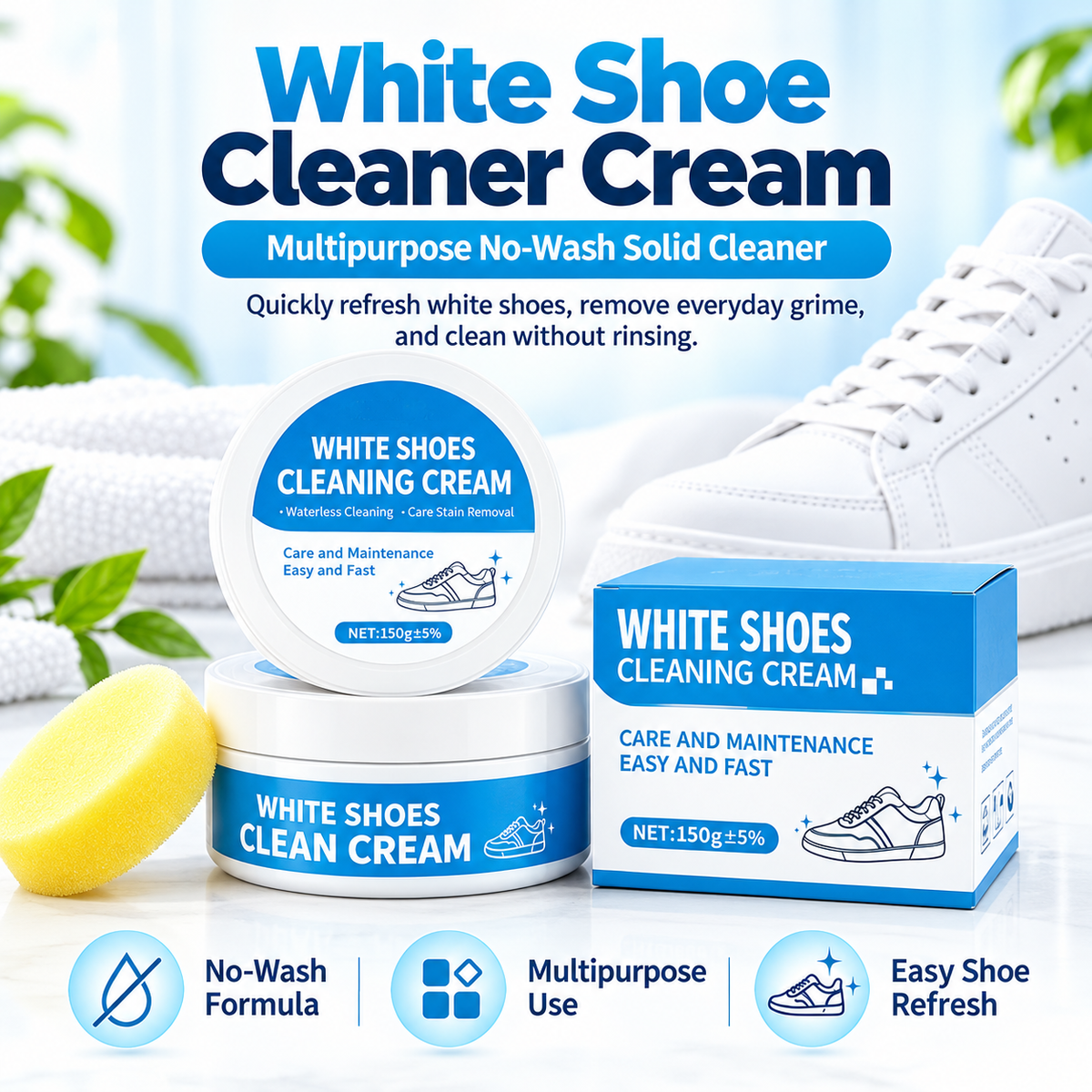 White Shoe Cleaner Cream Multipurpose No-Wash Solid Cleaner