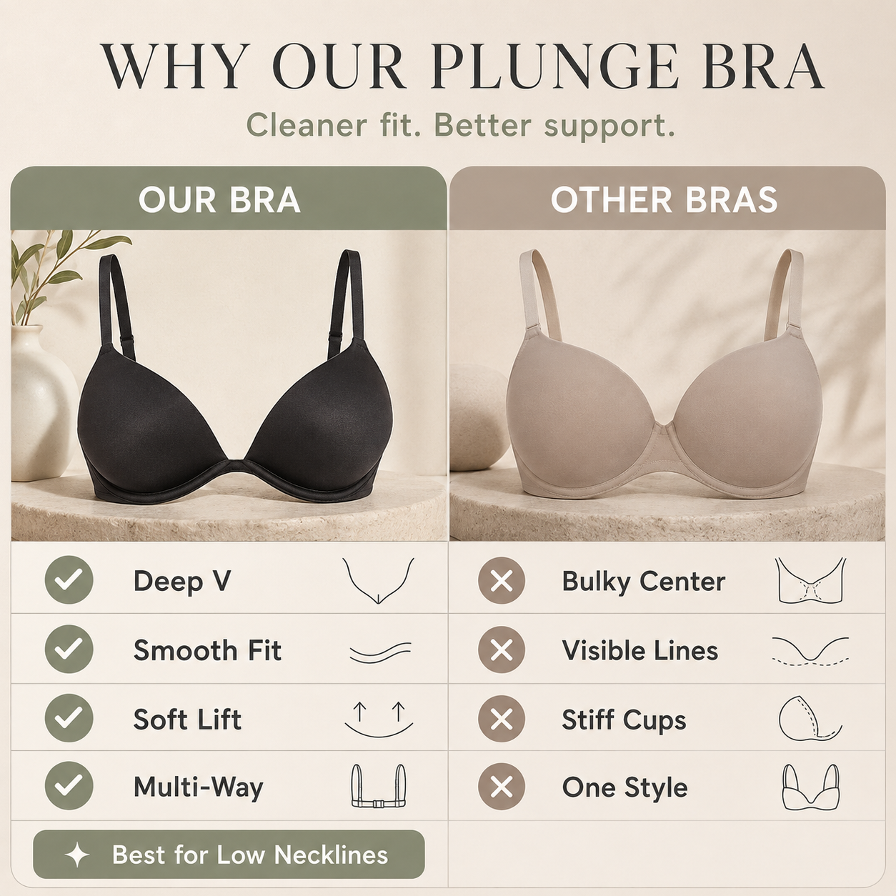 ✨ Deep V Convertible Push-Up Bra 💖