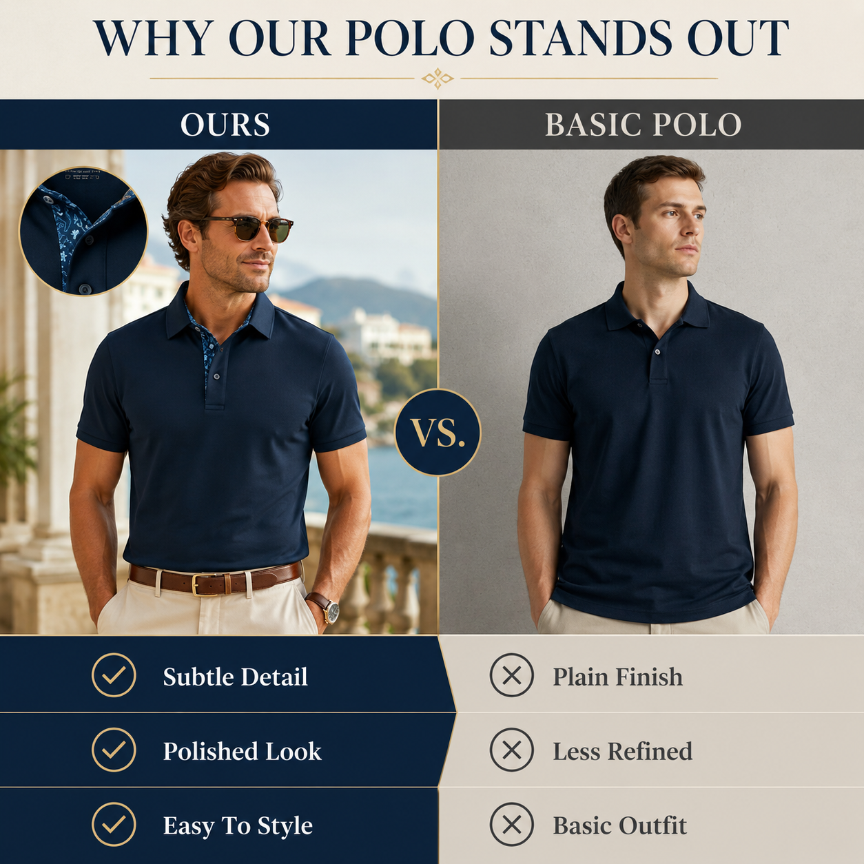 👔 Men's Premium Contrast Collar Polo