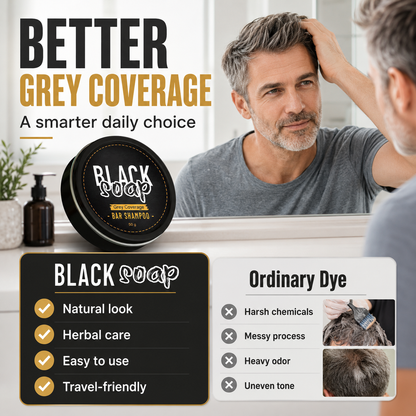 ✨ Black Soap Hair & Beard Grey Coverage Shampoo Bar