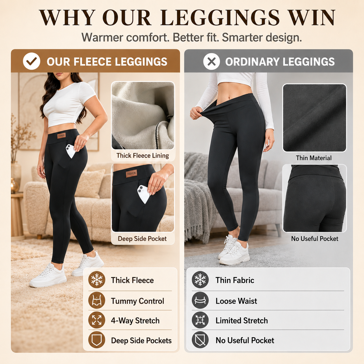 🔥 Fleece-Lined Thermal Leggings with Pockets