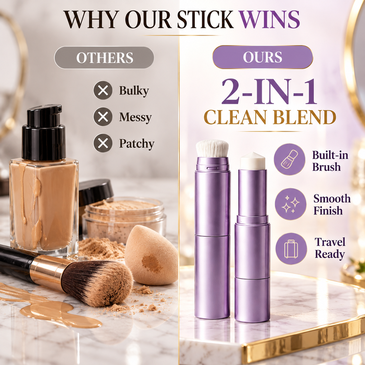 ✨ 2-in-1 Color Changing Foundation Stick with Brush