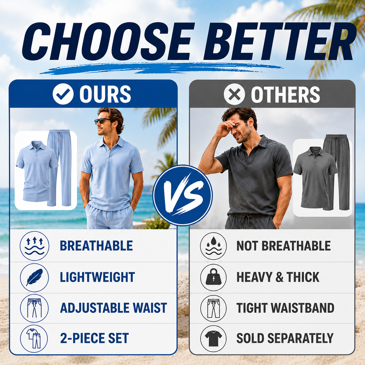 Men's Breathable Cotton Linen Resort Polo & Pants 2-Piece Set