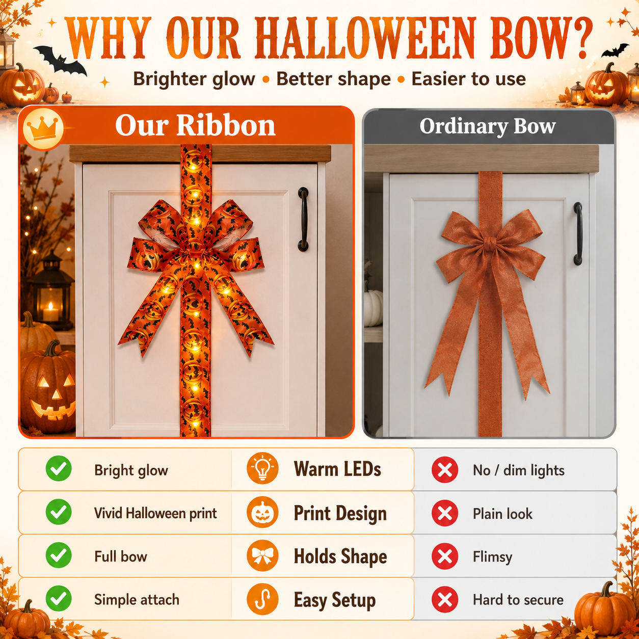 🎃LED Halloween Door & Cabinet Bows (2-Pack)