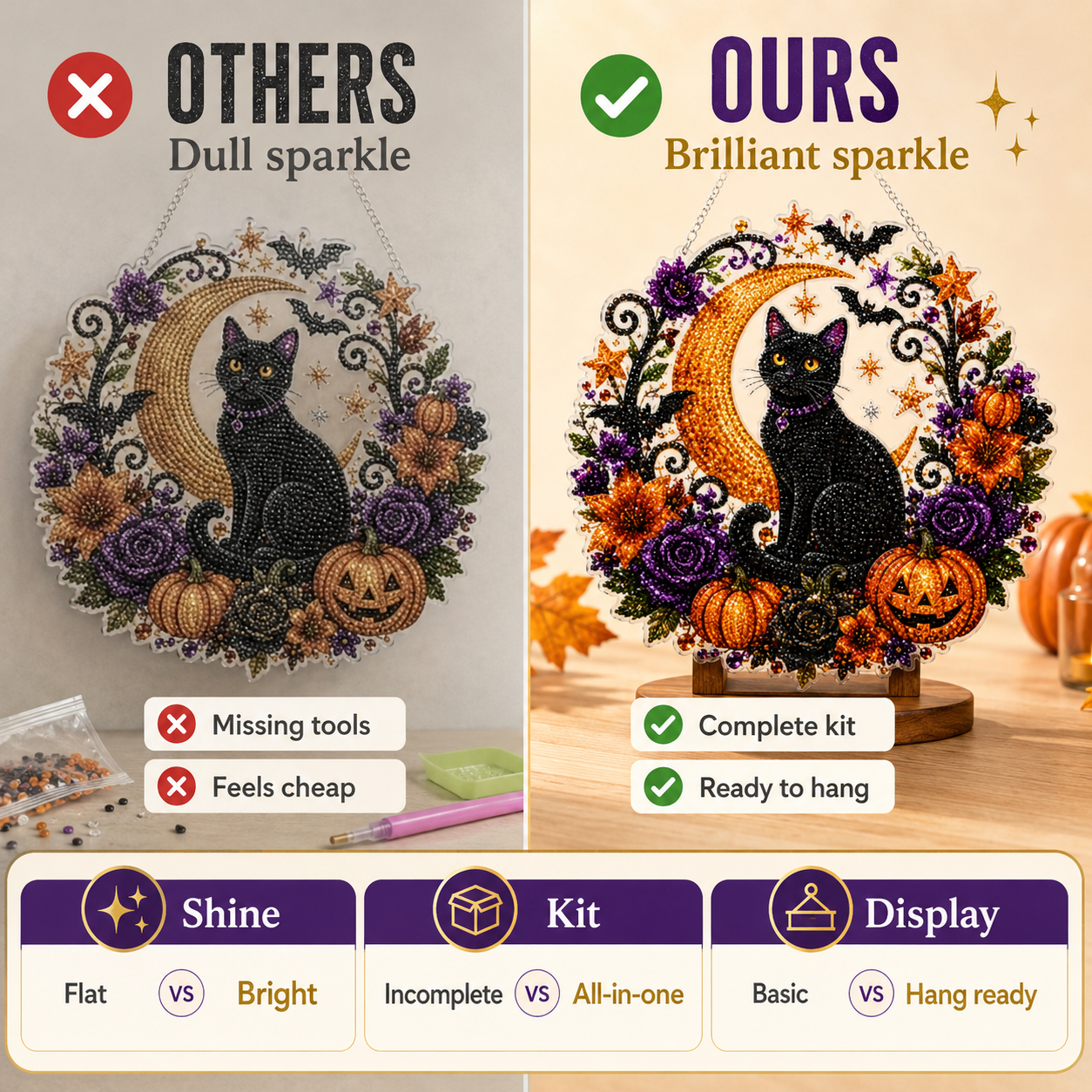 🎃 DIY Halloween Moon & Black Cat Diamond Art Kit