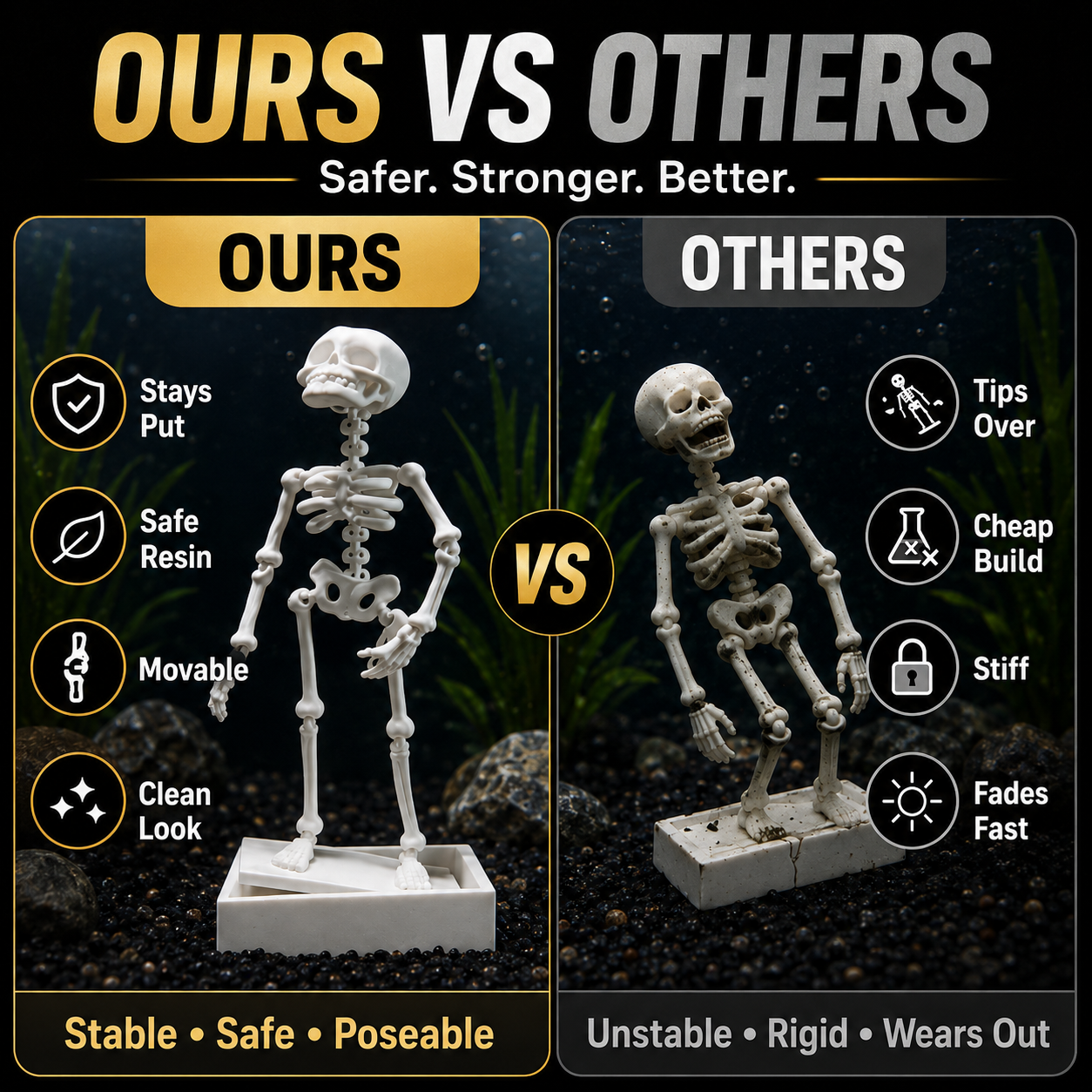 🌊 Fish-Safe Poseable Skeleton Decor 💀