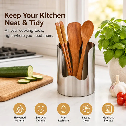 🔥Last Day 50% OFF - 🍴Thickened Stainless Steel Utensil Organizer, Rust Resistant Easy to Clean