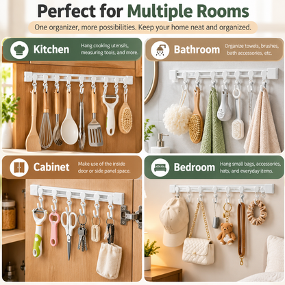 10-Hook Adjustable Multifunctional Slide Rail Adhesive Wall Organiser - Kitchen Utensil Holder