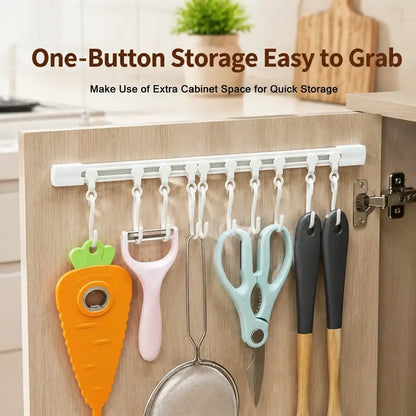 10-Hook Adjustable Multifunctional Slide Rail Adhesive Wall Organiser - Kitchen Utensil Holder
