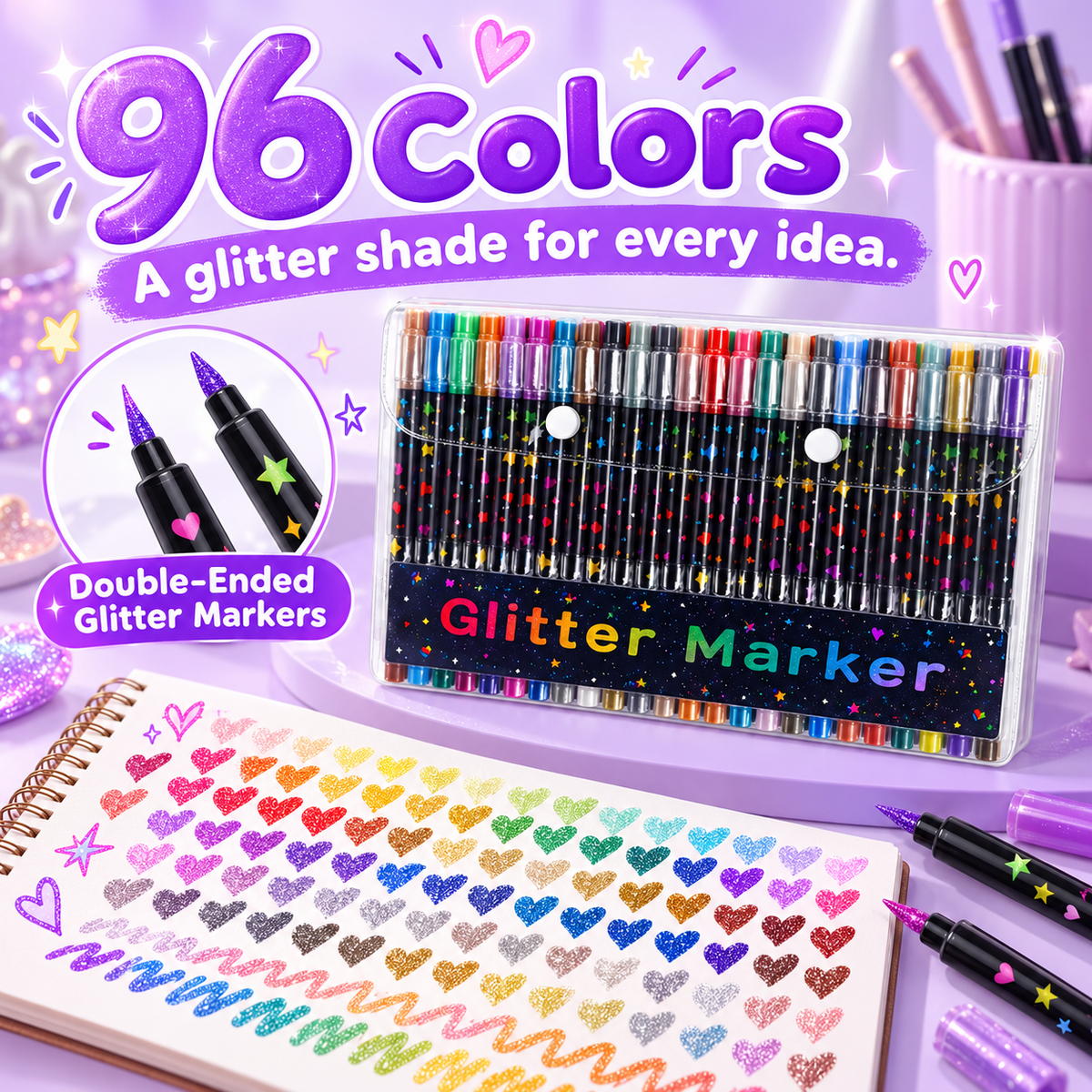 ✨ Dual-color glitter pen – making every detail shine
