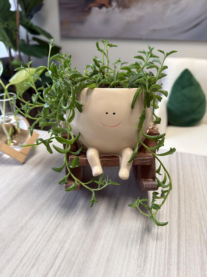 Handmade Smiling Face Swing Planter 🪵🌱