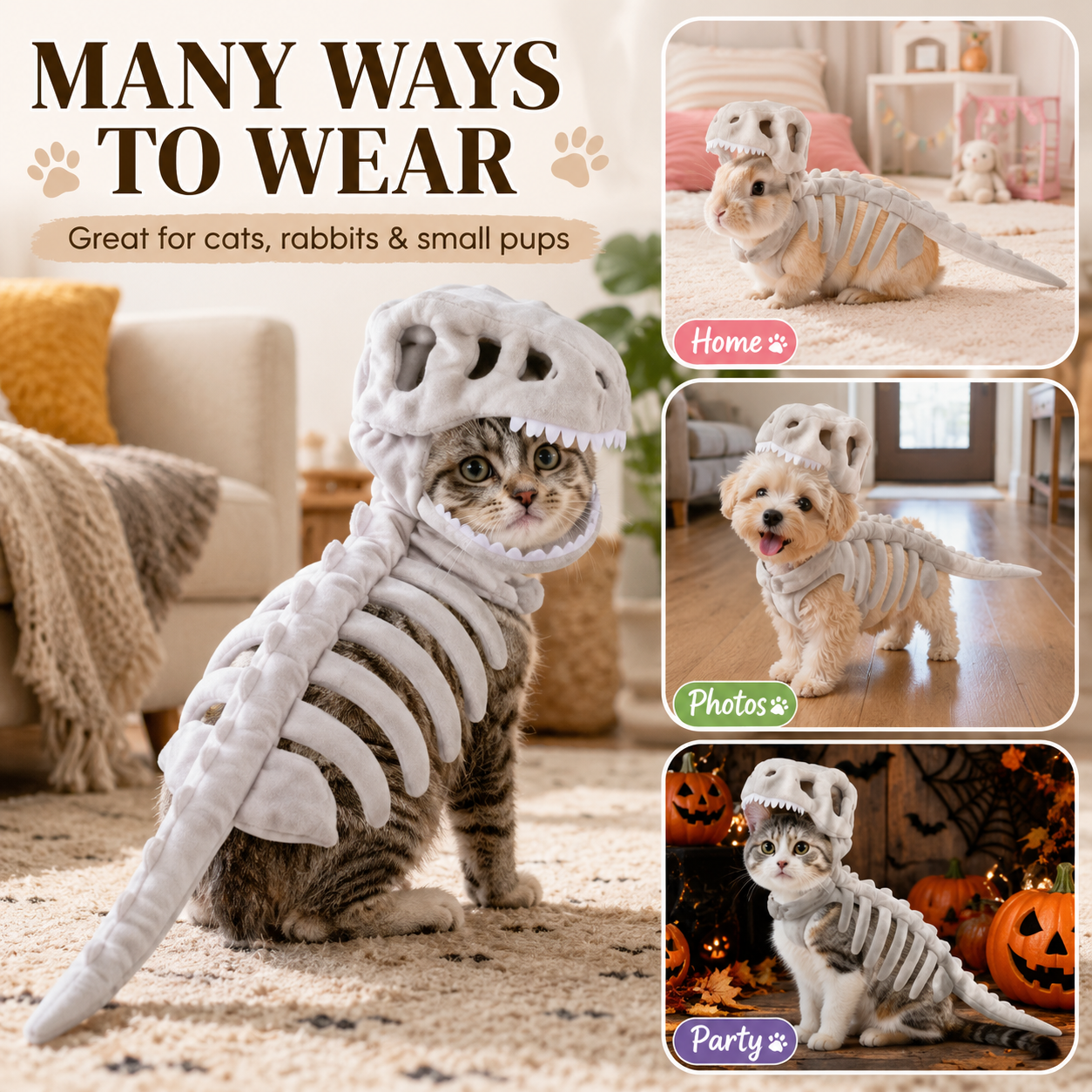 🦖 Glow-in-the-Dark Dino Skeleton Pet Costume
