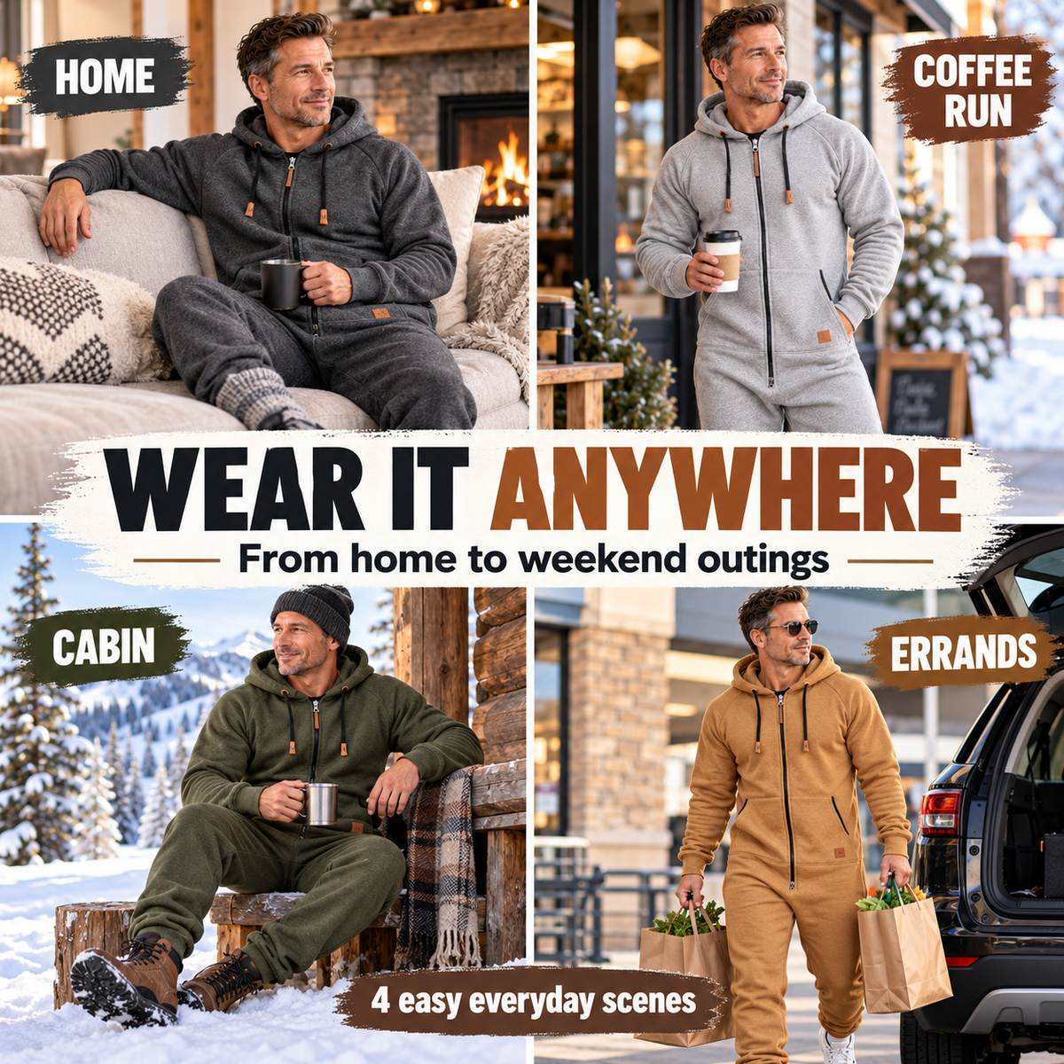 🧥 Men’s Hooded Fleece Jumpsuit – Cozy All-in-One Comfort