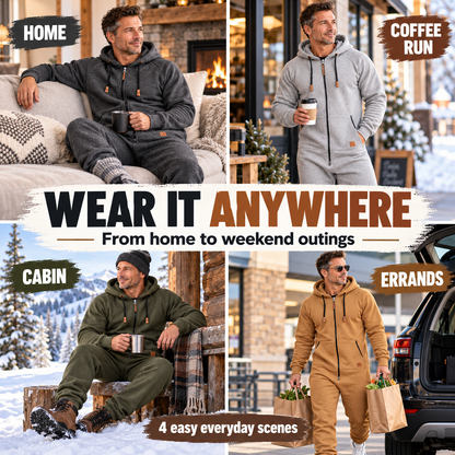 🧥 Men’s Hooded Fleece Jumpsuit – Cozy All-in-One Comfort