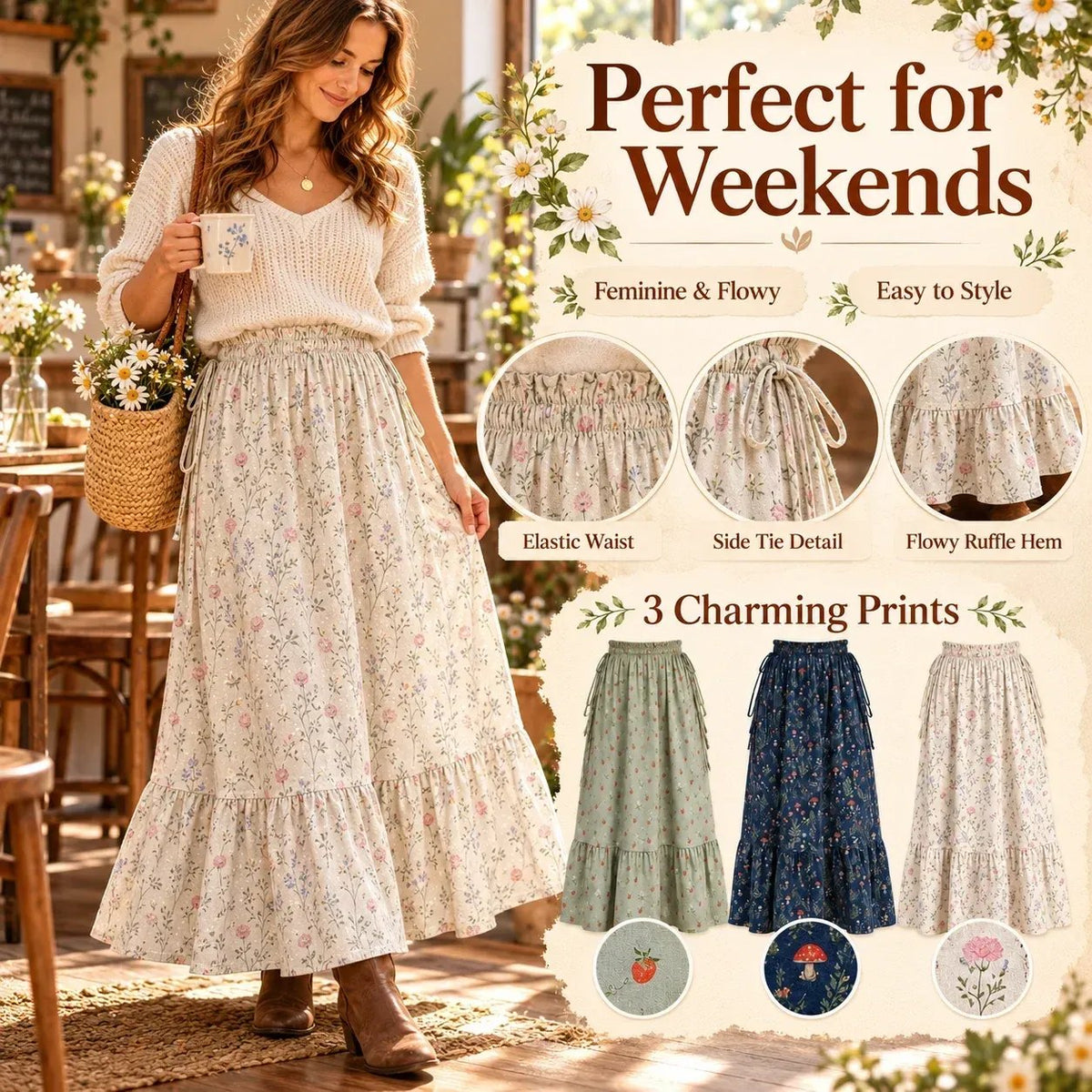 🌸 Boho Floral Maxi Skirt (One Size) – A Little Romance in Every Step