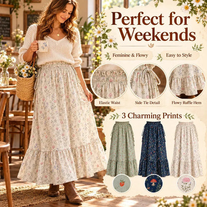 🌸 Boho Floral Maxi Skirt (One Size) – A Little Romance in Every Step
