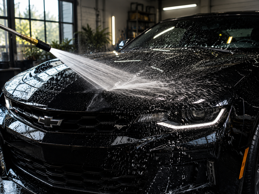 Rinse & Clean — Thoroughly wash your vehicle to remove surface dirt and debris before application.
